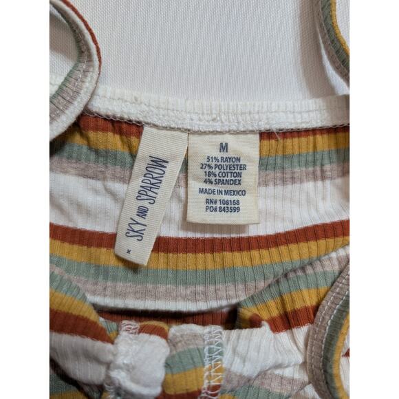 Sky and Sparrow Crop Top Size M Medium Sleeveless Tank Tied Stripes Ruched - Picture 3 of 5